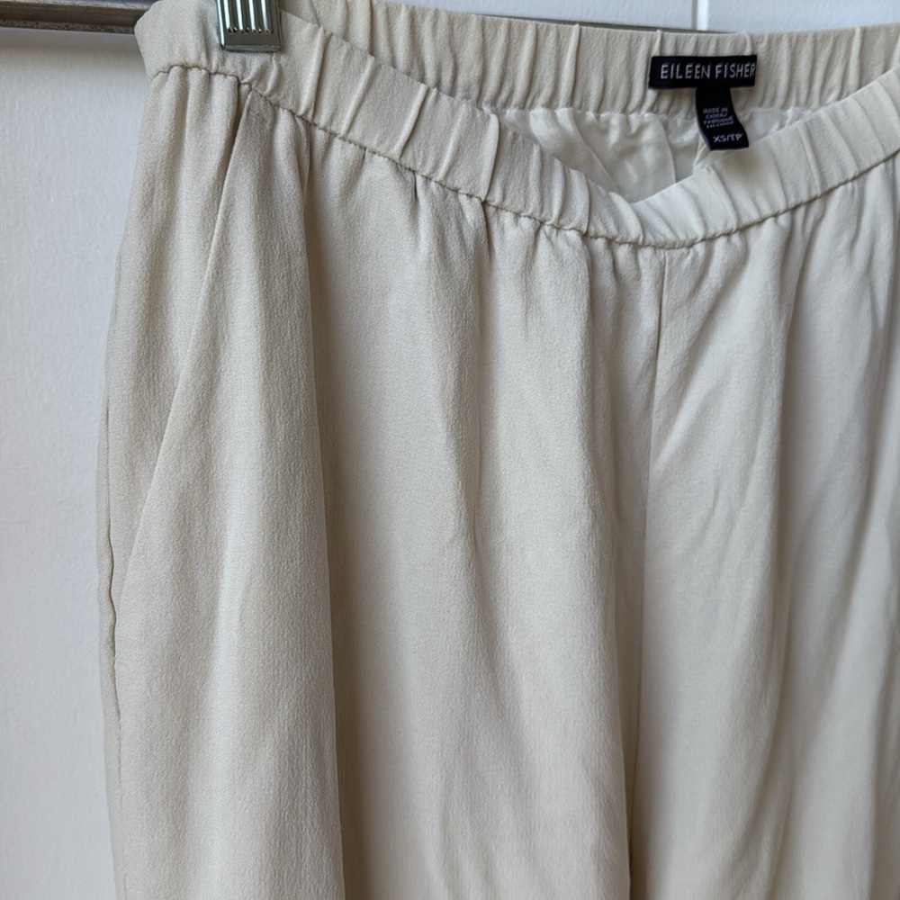 Eileen Fisher Silk Georgette Straight Ankle Pant Cream White Beige Sz XS - Picture 4 of 7